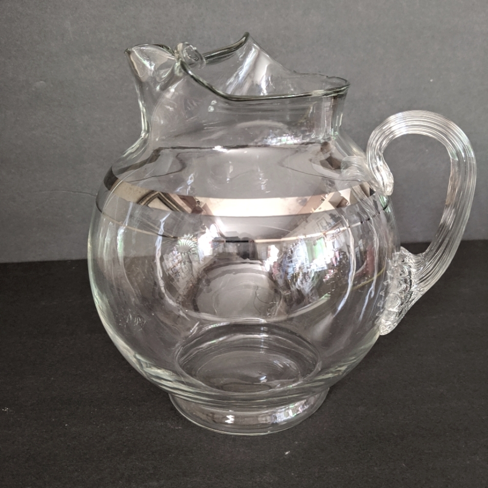Vintage Macbeth Evans Pitcher With Silver Banding